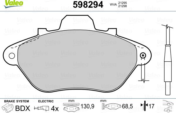 Valeo 598294 - Тормозные колодки, дисковые, комплект unicars.by