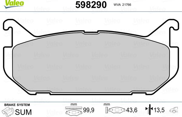 Valeo 598290 - Тормозные колодки, дисковые, комплект unicars.by