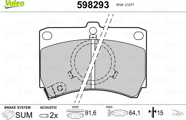 Valeo 598293 - Тормозные колодки, дисковые, комплект unicars.by