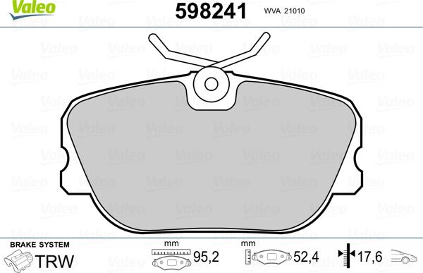 Valeo 598241 - Тормозные колодки, дисковые, комплект unicars.by