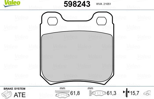 Valeo 598243 - Тормозные колодки, дисковые, комплект unicars.by