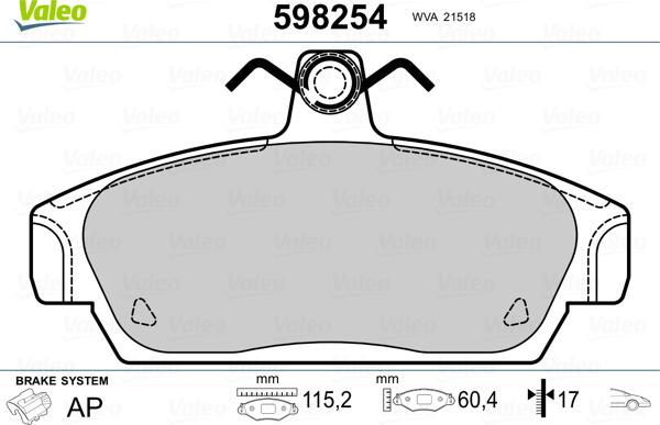 Valeo 598254 - Тормозные колодки, дисковые, комплект unicars.by