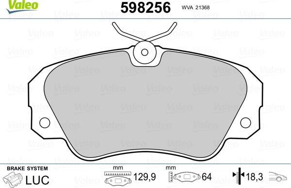 Valeo 598256 - Тормозные колодки, дисковые, комплект unicars.by