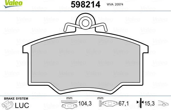 Valeo 598214 - Тормозные колодки, дисковые, комплект unicars.by