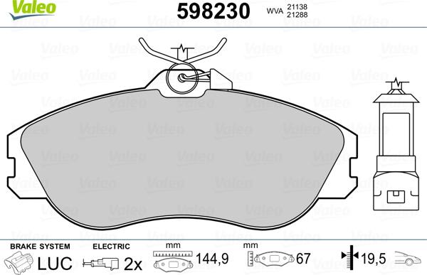 Valeo 598230 - Тормозные колодки, дисковые, комплект unicars.by