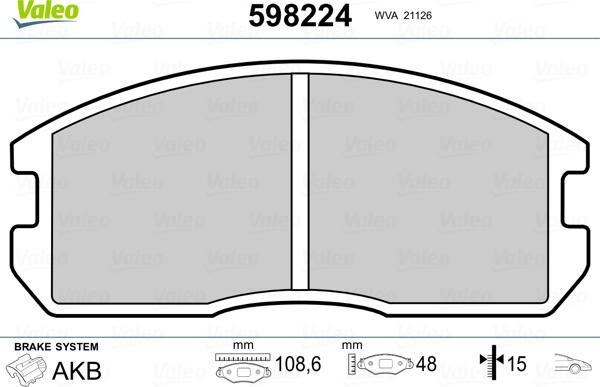 Valeo 598224 - Тормозные колодки, дисковые, комплект unicars.by