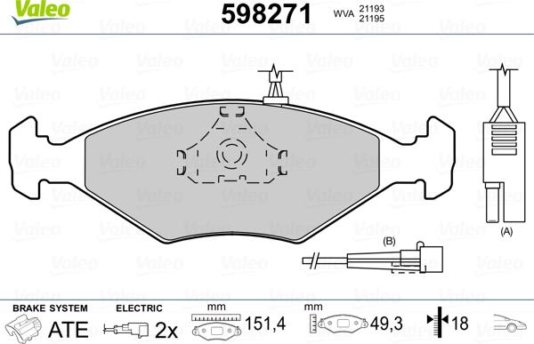 Valeo 598271 - Тормозные колодки, дисковые, комплект unicars.by