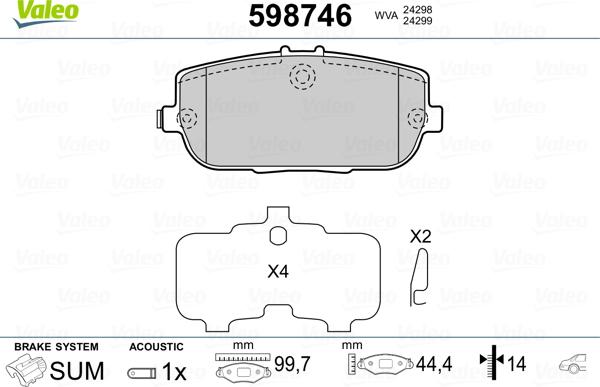 Valeo 598746 - Тормозные колодки, дисковые, комплект unicars.by