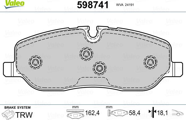 Valeo 598741 - Тормозные колодки, дисковые, комплект unicars.by