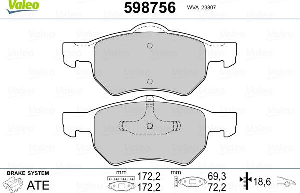 Valeo 598756 - Тормозные колодки, дисковые, комплект unicars.by