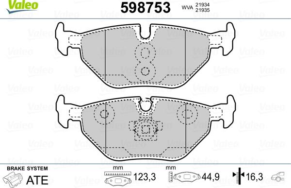 Valeo 598753 - Тормозные колодки, дисковые, комплект unicars.by