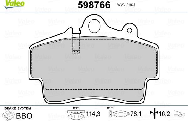 Valeo 598766 - Тормозные колодки, дисковые, комплект unicars.by