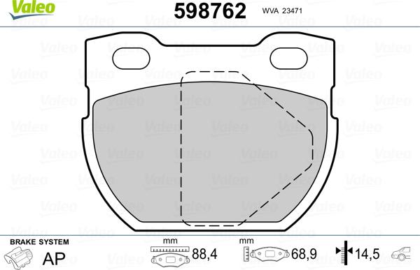 Valeo 598762 - Тормозные колодки, дисковые, комплект unicars.by