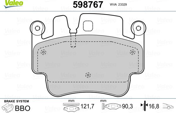 Valeo 598767 - Тормозные колодки, дисковые, комплект unicars.by