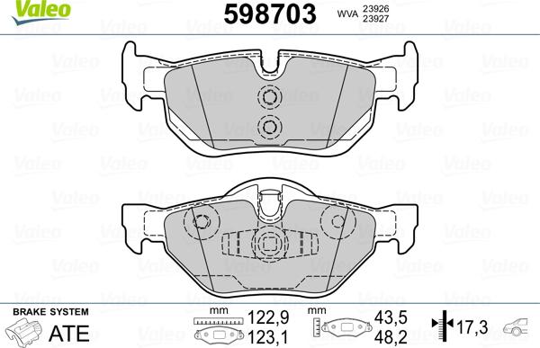 Valeo 598703 - Тормозные колодки, дисковые, комплект unicars.by