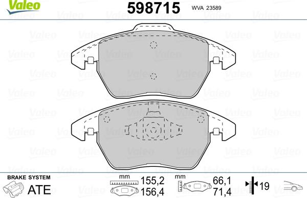 Valeo 598715 - Тормозные колодки, дисковые, комплект unicars.by