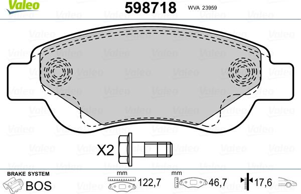 Valeo 598718 - Тормозные колодки, дисковые, комплект unicars.by