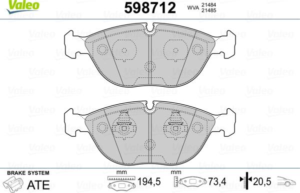 Valeo 598712 - Тормозные колодки, дисковые, комплект unicars.by