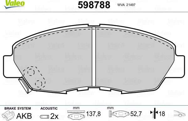 Valeo 598788 - Тормозные колодки, дисковые, комплект unicars.by