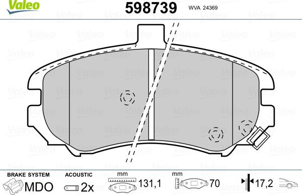 Valeo 598739 - Тормозные колодки, дисковые, комплект unicars.by