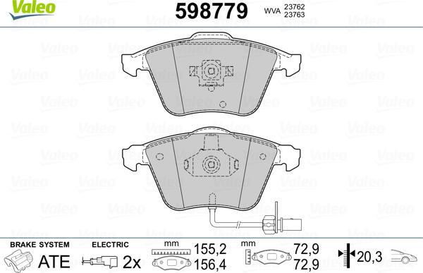 Valeo 598779 - Тормозные колодки, дисковые, комплект unicars.by