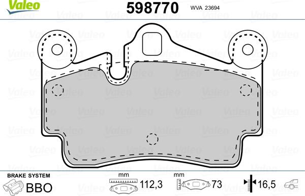 Valeo 598770 - Тормозные колодки, дисковые, комплект unicars.by