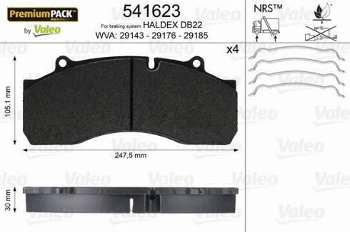 Valeo 541623 - Тормозные колодки, дисковые, комплект unicars.by