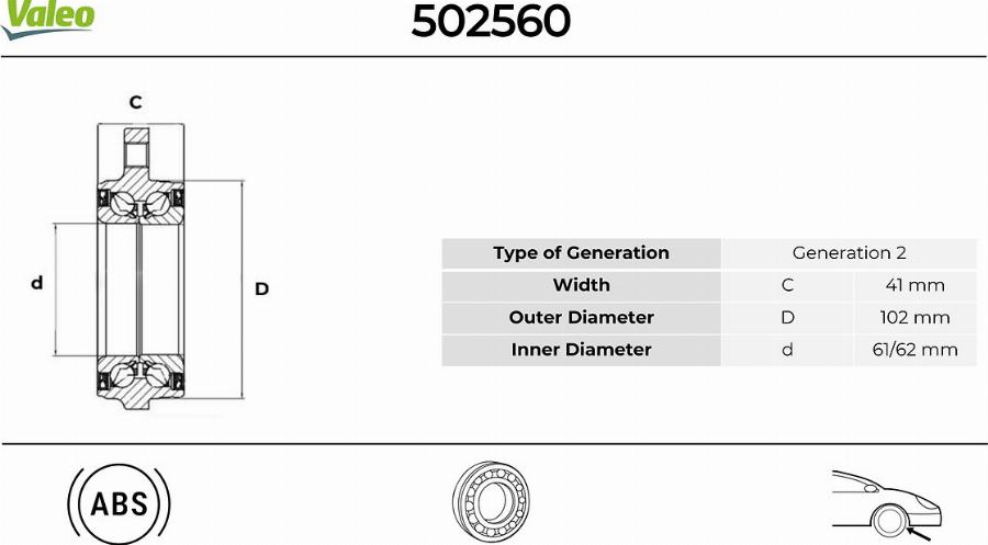 Valeo 502560 - Комплект подшипника ступицы колеса unicars.by