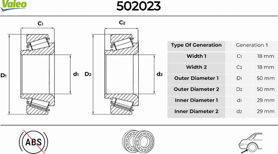 Valeo 502023 - Комплект подшипника ступицы колеса unicars.by