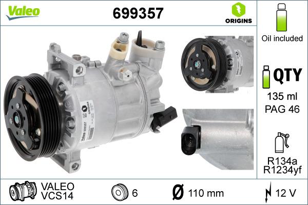 Valeo 699357 - Компрессор кондиционера unicars.by