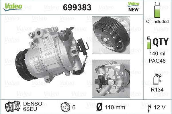 Valeo 699383 - Компрессор кондиционера unicars.by