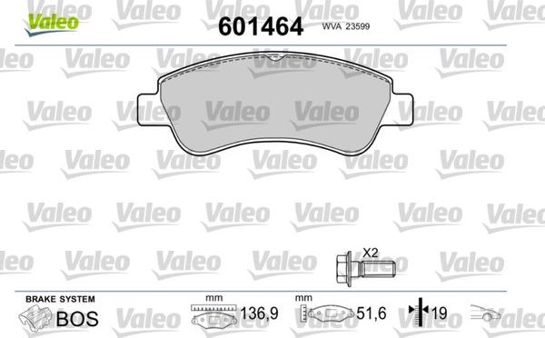 Valeo 601464 - Тормозные колодки, дисковые, комплект unicars.by