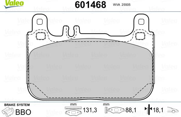 Valeo 601468 - Тормозные колодки, дисковые, комплект unicars.by