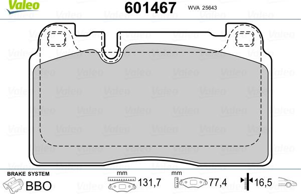 Valeo 601467 - Тормозные колодки, дисковые, комплект unicars.by