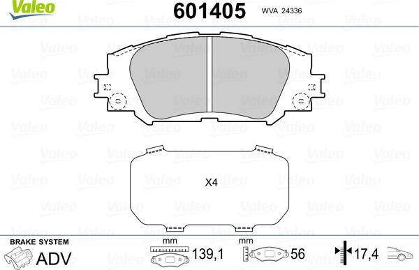 Valeo 601405 - Тормозные колодки, дисковые, комплект unicars.by