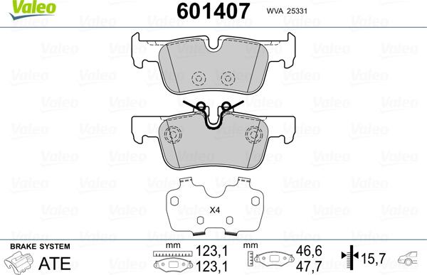 Valeo 601407 - Тормозные колодки, дисковые, комплект unicars.by