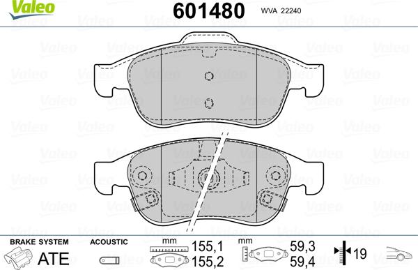 Valeo 601480 - Тормозные колодки, дисковые, комплект unicars.by