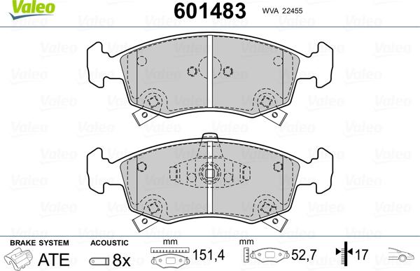 Valeo 601483 - Тормозные колодки, дисковые, комплект unicars.by