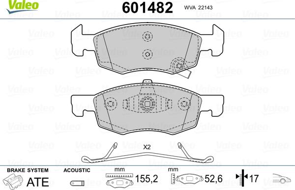 Valeo 601482 - Тормозные колодки, дисковые, комплект unicars.by