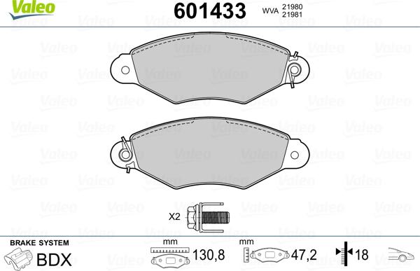 Valeo 601433 - Тормозные колодки, дисковые, комплект unicars.by