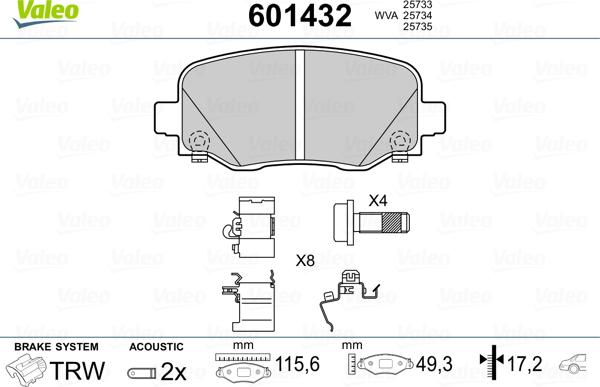 Valeo 601432 - Тормозные колодки, дисковые, комплект unicars.by