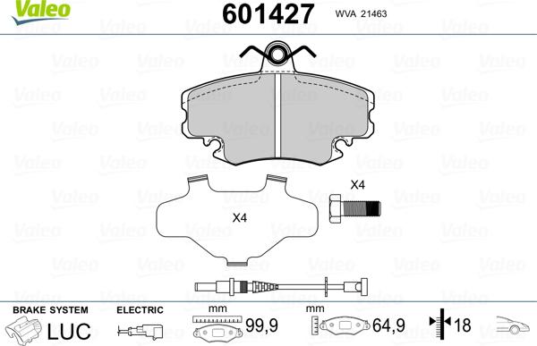 Valeo 601427 - Тормозные колодки, дисковые, комплект unicars.by