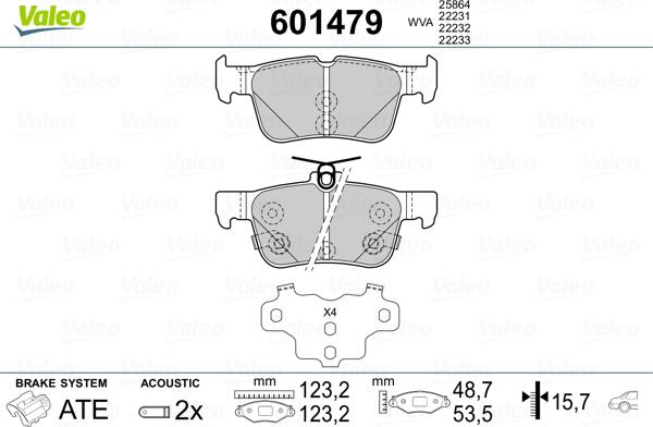 Valeo 601479 - Тормозные колодки, дисковые, комплект unicars.by