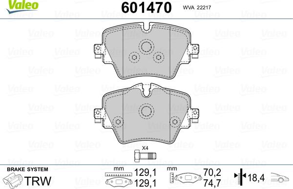 Valeo 601470 - Тормозные колодки, дисковые, комплект unicars.by