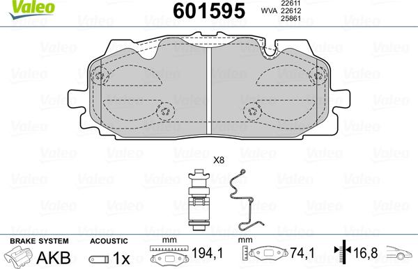 Valeo 601595 - Тормозные колодки, дисковые, комплект unicars.by