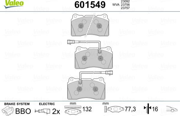 Valeo 601549 - Тормозные колодки, дисковые, комплект unicars.by