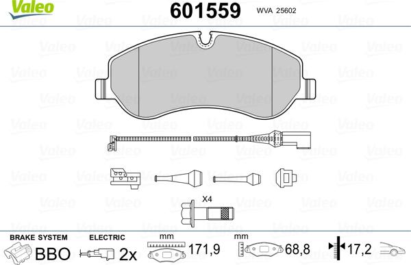 Valeo 601559 - Тормозные колодки, дисковые, комплект unicars.by