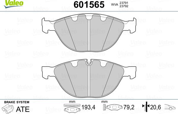 Valeo 601565 - Тормозные колодки, дисковые, комплект unicars.by