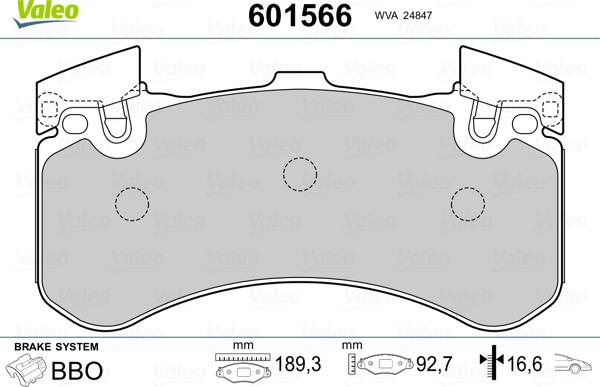 Valeo 601566 - Тормозные колодки, дисковые, комплект unicars.by