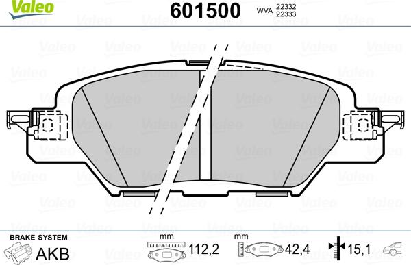 Valeo 601500 - Тормозные колодки, дисковые, комплект unicars.by